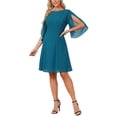 thumbnail image 4 of INSPIRE CHIC Women's Chiffon Dresses Flutter 3/4 Sleeve Crewneck Flowy Knee Length Dress Cocktail Party Wedding Outfits S Lake Blue, 4 of 6