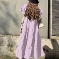 thumbnail image 5 of ZANZEA Womens Dresses Casual Plain Vintage Swing Puff Sleeve Long Dress, 5 of 11
