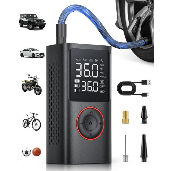 Compresor de aire portátil Powools para inflar neumáticos, 150 PSI, negro