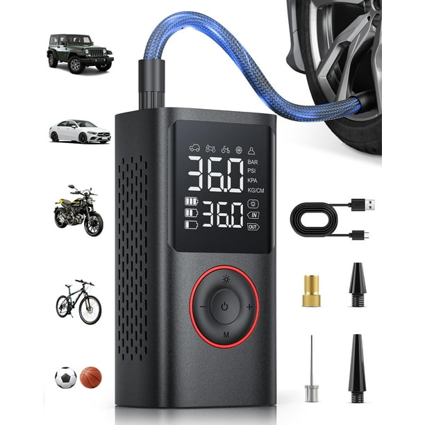 Compresor de aire portátil Powools para inflar neumáticos, 150 PSI, negro