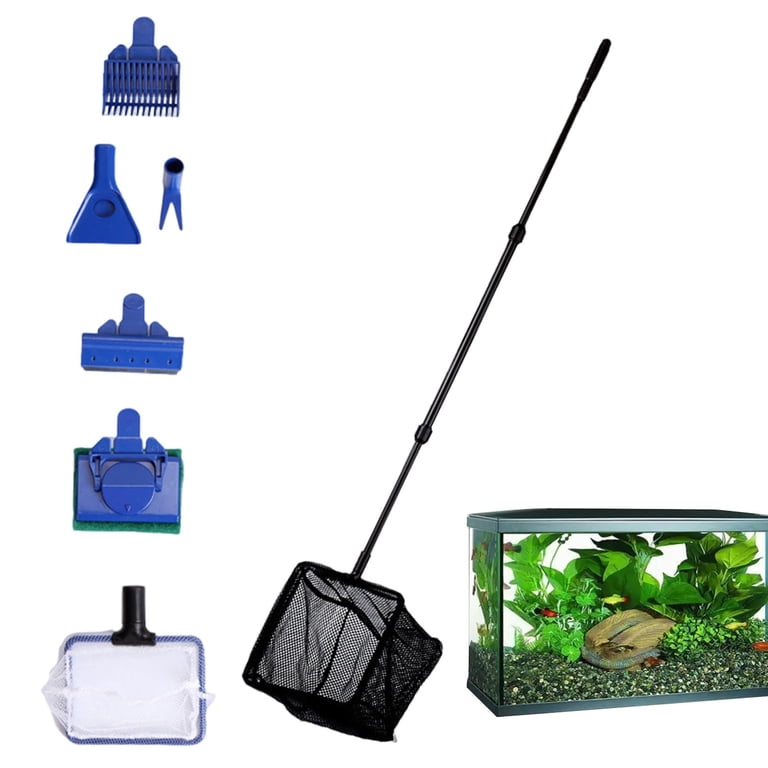 cleaning fish tank accessories Aquarium Cleaning Kit, Fish Tank Cleaning with 6 Accessories, Aquarium  Glass Cleaner with Telescopic Handle Fishing Net Algae Scraper Aquatic Clip  FishTank Brush Aquarium Net Gravel Rakee