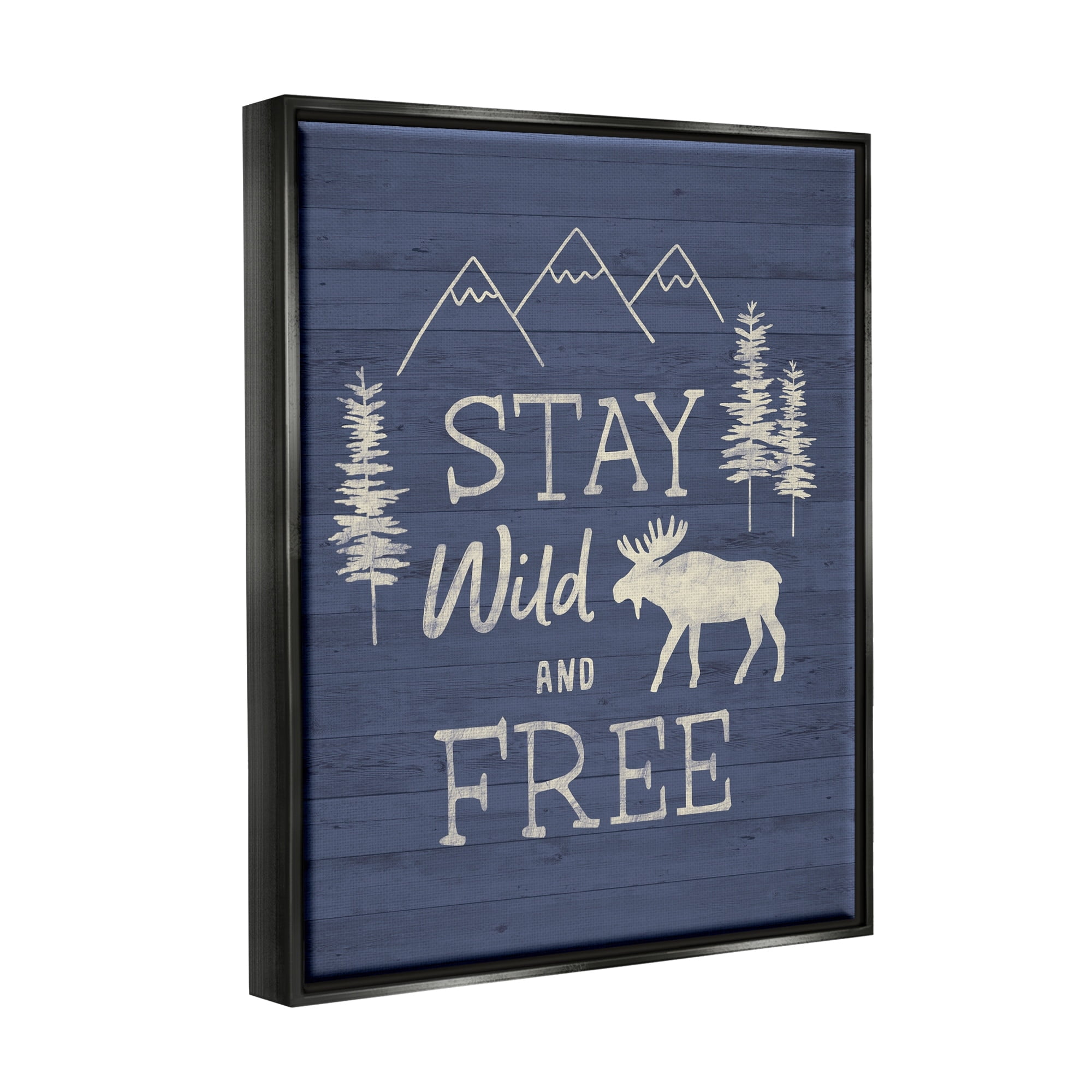 Stupell Industries Stay Wild & Free Moose Mountain Scene Rustic Wildlife Graphic Art Jet Black Floating Framed Canvas Print Wall Art, Design by Nina Seven