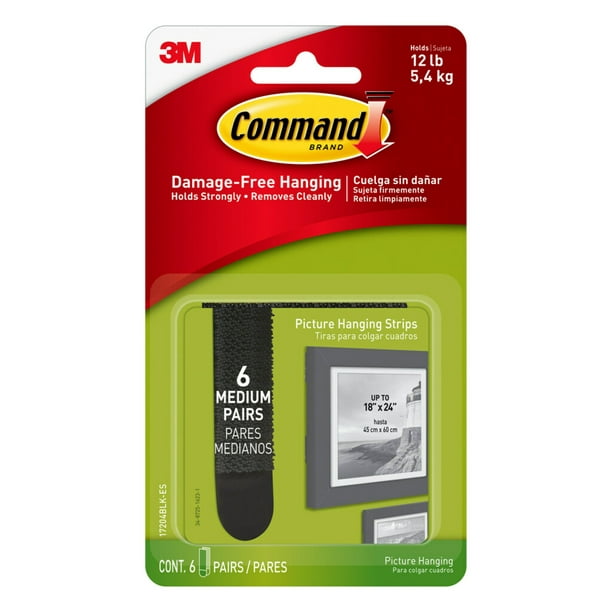 Command Medium, Black Picture Hanging Strips, 6 Pairs Per Pack