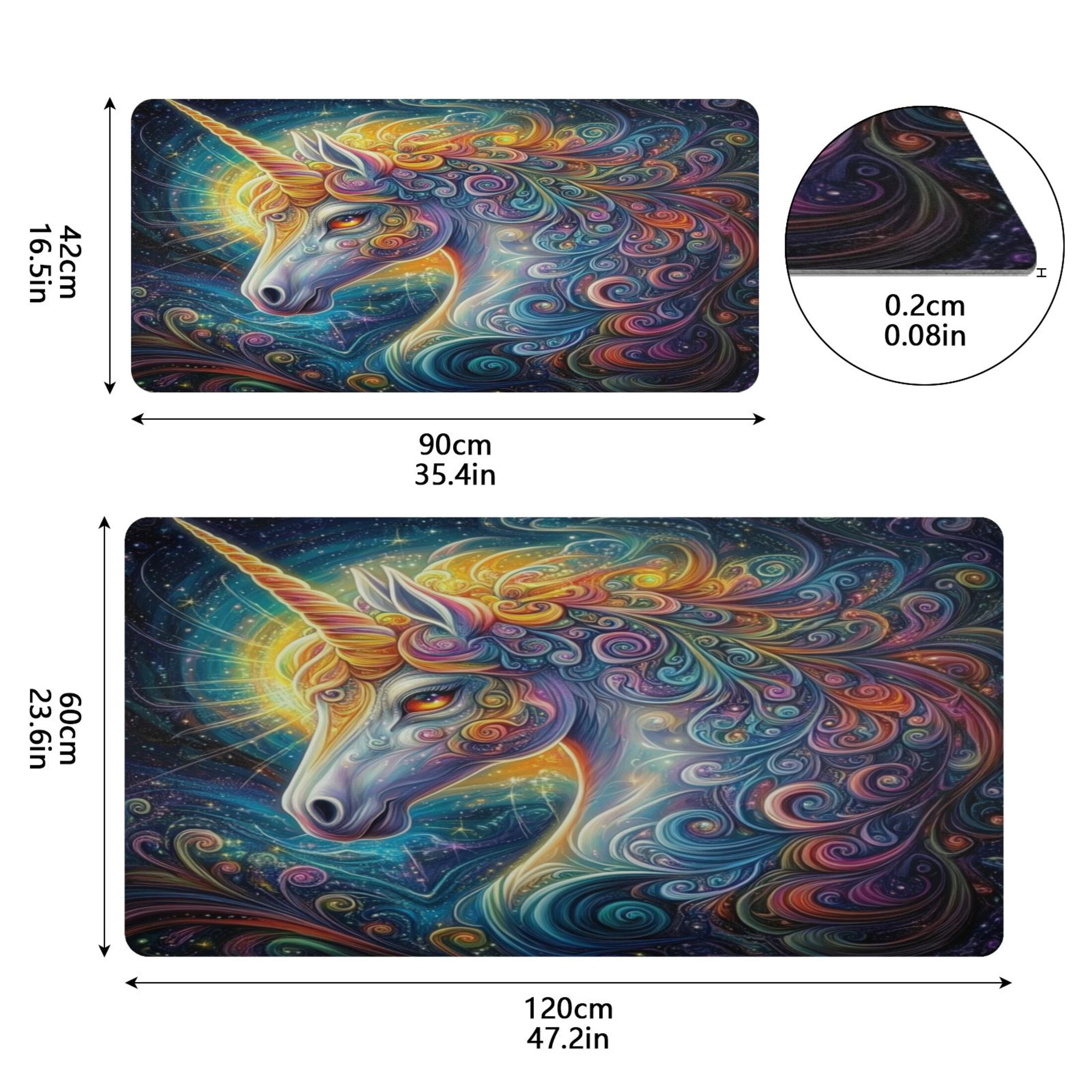 Leather Keyboard and Mouse Desk Mat Office Desk Accessories Protective Office Desk Decor Desk Pad Mat for Gaming, Work from Home, Office Psychedelic Art Unicorn 16.5" x 35.4"