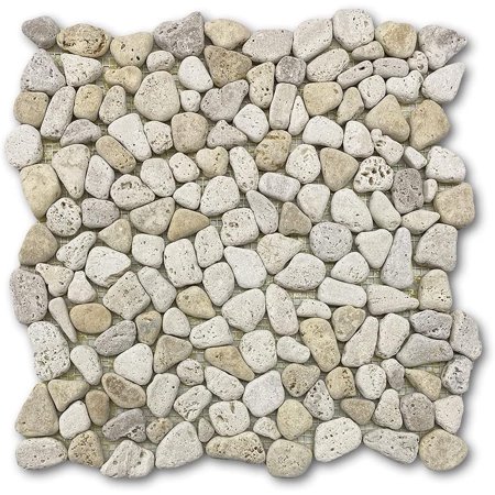 Travertine Mix Giallo Marble River Rocks Pebble Stone Mosaic Tile Tumbled Kitchen Bath Wall Floor Backsplash Shower (1 Sheet)