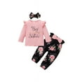 thumbnail image 3 of Kidcici Baby Girls Sisters Bow Floral Pants Headband Top 3Pcs Outfit Sets, 3 of 6