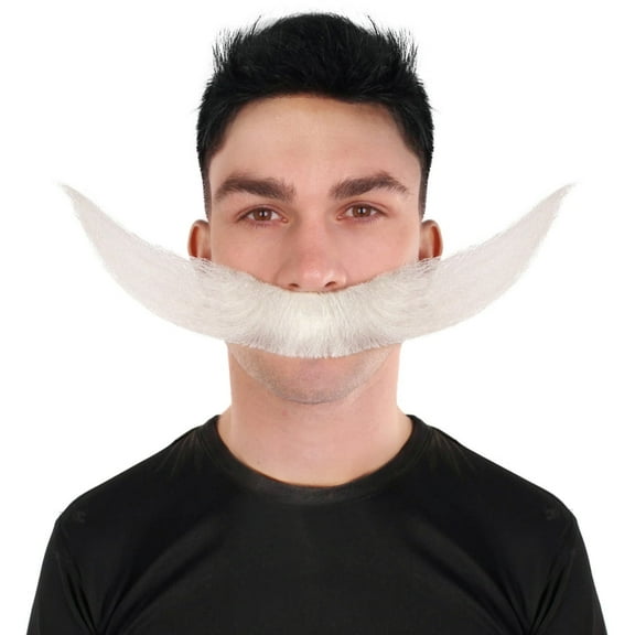 HPO Mens  Adult White Fake Mustache | Crescent-Shaped Anime Costume Facial Hair | Novelty Accessory