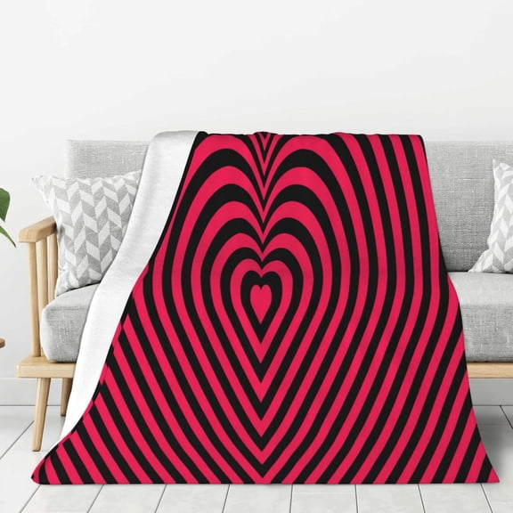 Fuzoiu Romantic Heart Print Flannel Throw Blanket,Light Weight Warm Decorative,Throw Blanket Cover for Sofa, Couch, Bedroom,Travel-60"x50"