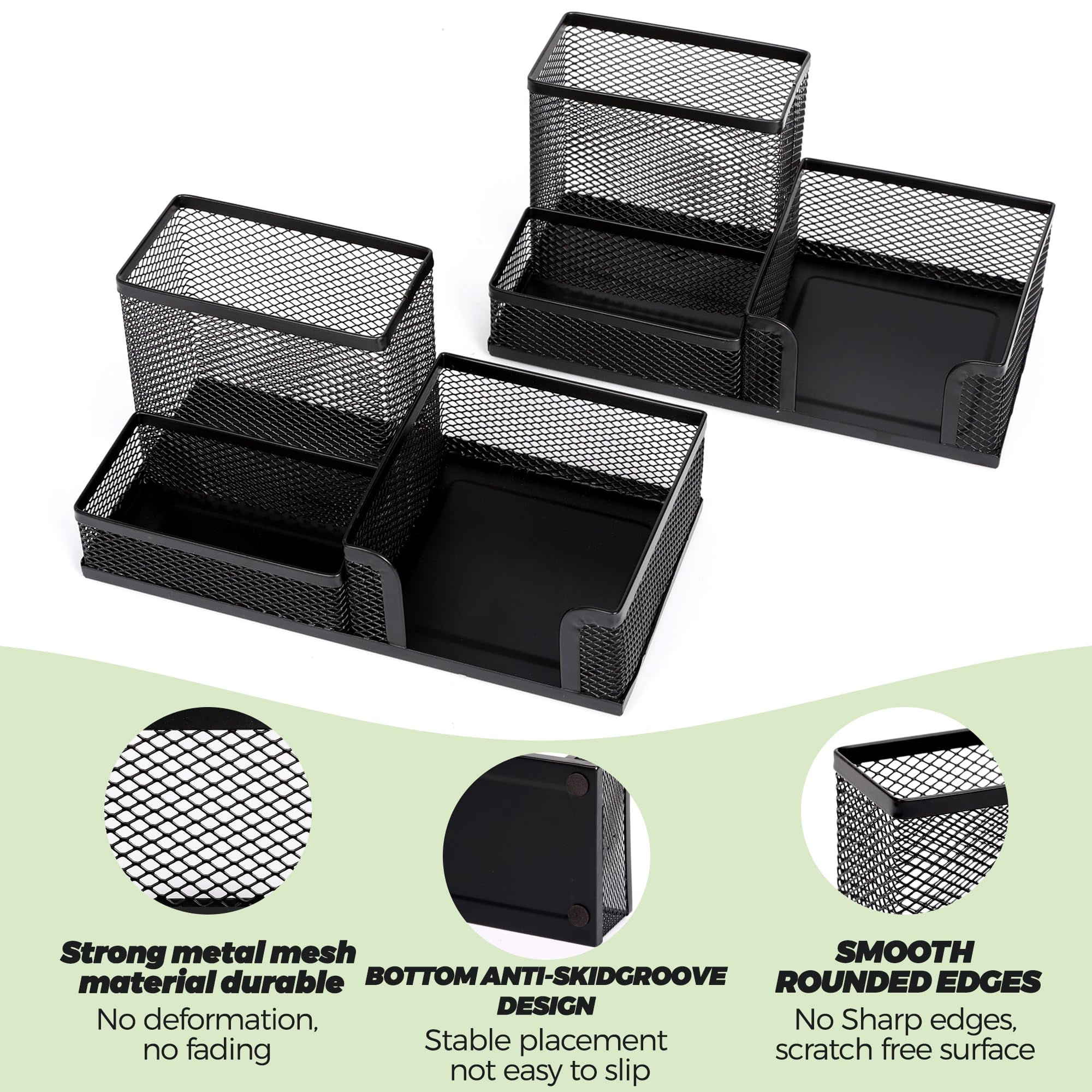 2 Pieces Mesh Pen Holder Desk Organizers and Accessories for Desk,3 Compartments Black Pencil Holder for Office Supplies, Gifts for Colleague
