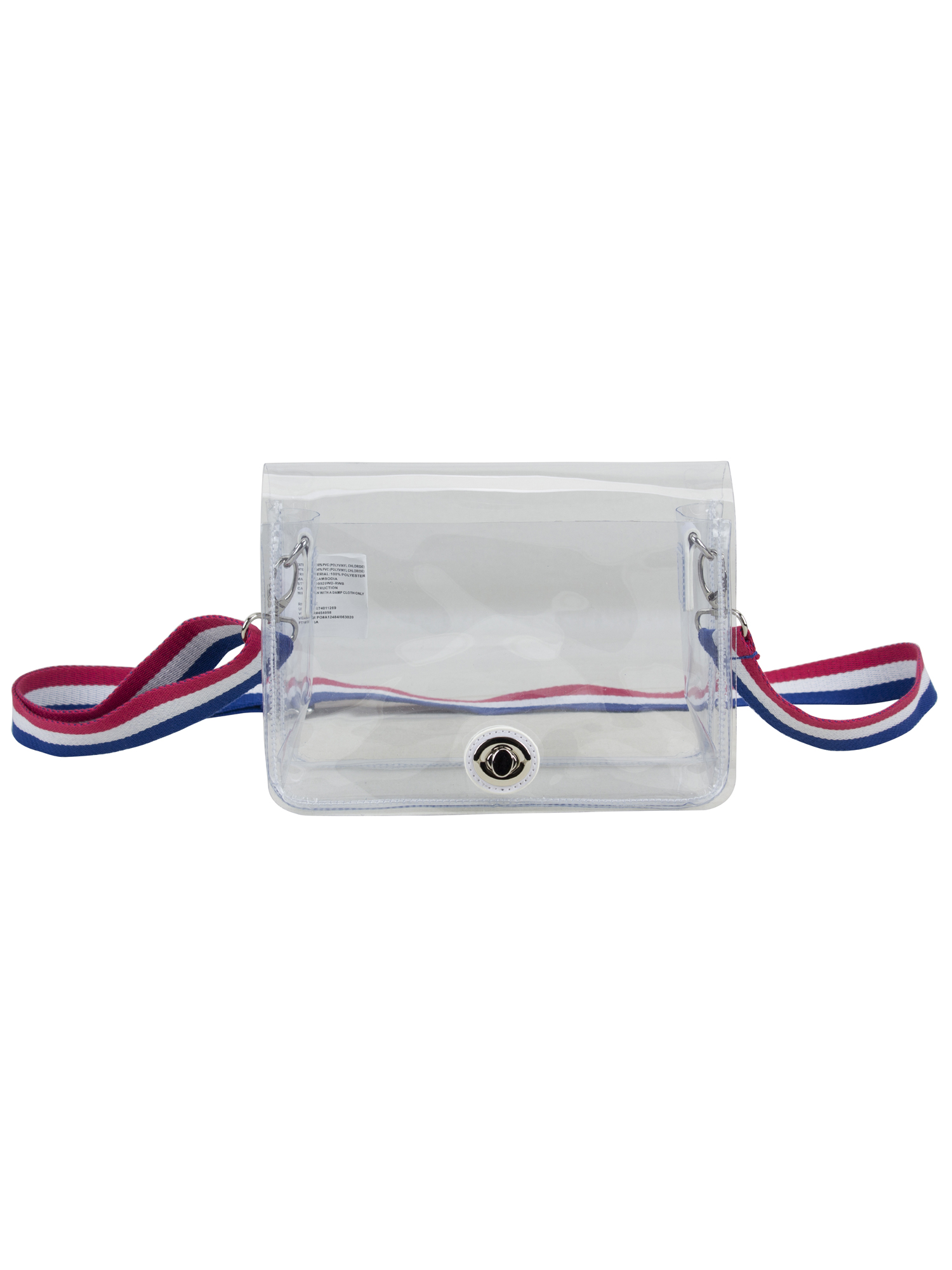 Eastsport Limited Micah Clear Crossbody with Webbing Strap, Red White Blue Stripe