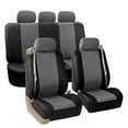 thumbnail image 2 of FH Group PU Leather Integrated Seatbelt Seat Covers, Full Set with Heavy Duty Beige Floor mat, Black Gray, 2 of 8