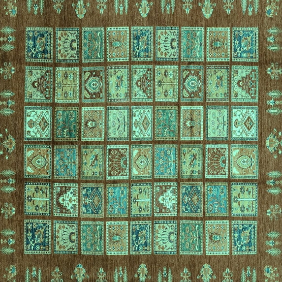 Ahgly Company Machine Washable Indoor Square Abstract Turquoise Blue Modern Area Rugs, 5' Square