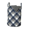 thumbnail image 1 of Navy Laundry Bag, Abstract Checkered Tartan Geometric Classic Squares with Scottish Effects, Basket with Handles Drawstring Closure for Laundromats, 13" x 19", Dimgrey White Dark Blue, by Ambesonne, 1 of 4