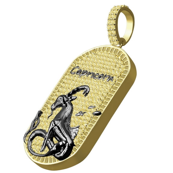 Yellow Canary Black/Gold Tone Custom Piece Capricorn Horse Zodiac Sign Astrology Horoscope Simulated Diamond Dog Tag Pendent Charm