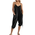 thumbnail image 5 of Frostluinai Jumpsuits for Women V Neck Casual Knee Length Jumpsuits Spaghetti Strap Cotton Linen Overalls Shorts Solid Loose Fit Jumpers with Pocket, 5 of 6