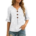 thumbnail image 5 of Ayolanni V-Neck T Shirts for Women Printed Casual Holiday 3/4 Sleeve Blouse Oversized Button Down Flutter Shirts 2026 Summer Tops Multicolor L, 5 of 6