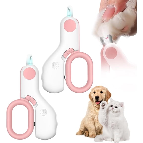 TISMOD LED Upgrade Pet Nail Clippers with Light, Nail Clippers for Cats Dogs, Trim Your Pets Nails Easy and Pain-Free Grooming Tool for Small Animals (Pink 2PCS)
