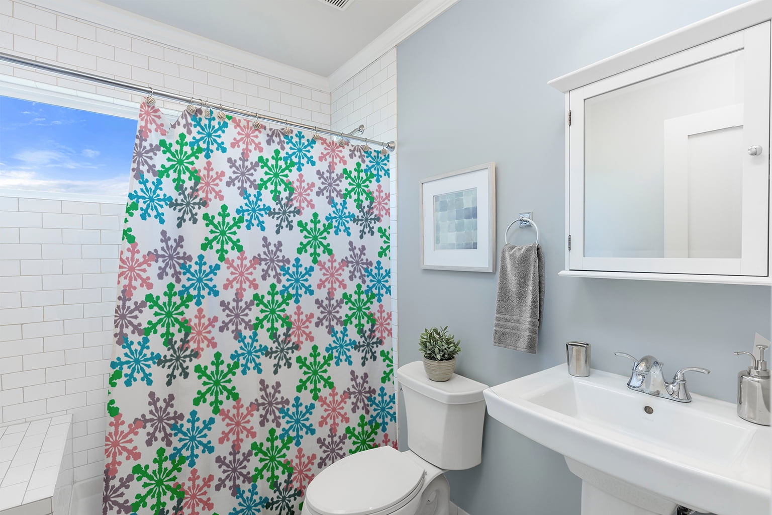 Simply Daisy 70" W x 73" L Snow Fall Polyester Shower Curtain, Bright Green [1 Ct]