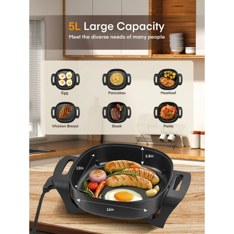 12 Electric Skillet with Glass Cover Non Stick Pan Hot Pan Frying