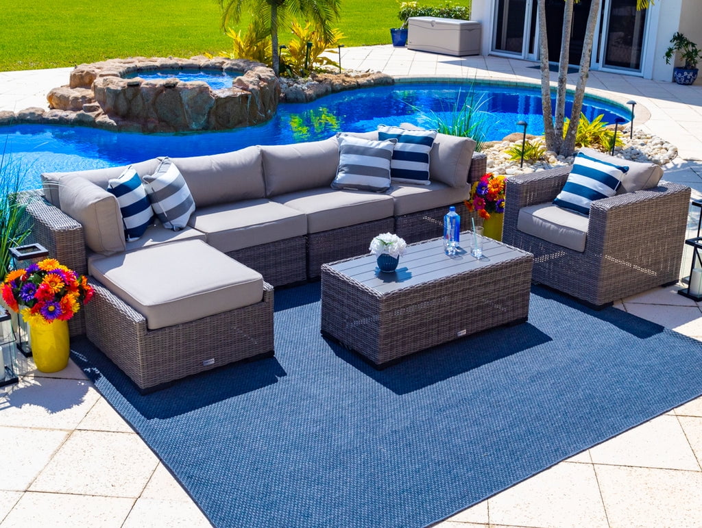 Tuscany 7Piece Resin Wicker Outdoor Patio Furniture Sectional Sofa Set