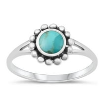 CHOOSE YOUR COLOR Simulated Turquoise Sunburst Ring .925 Sterling Silver Band Blue CZ Female Size 5