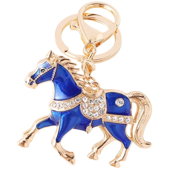 Byfri Rhinestone Horse Keychain Sparkling Crystal Alloy Key Ring Bag Charm for Women Car Keys 7.1x10.3cm Blue