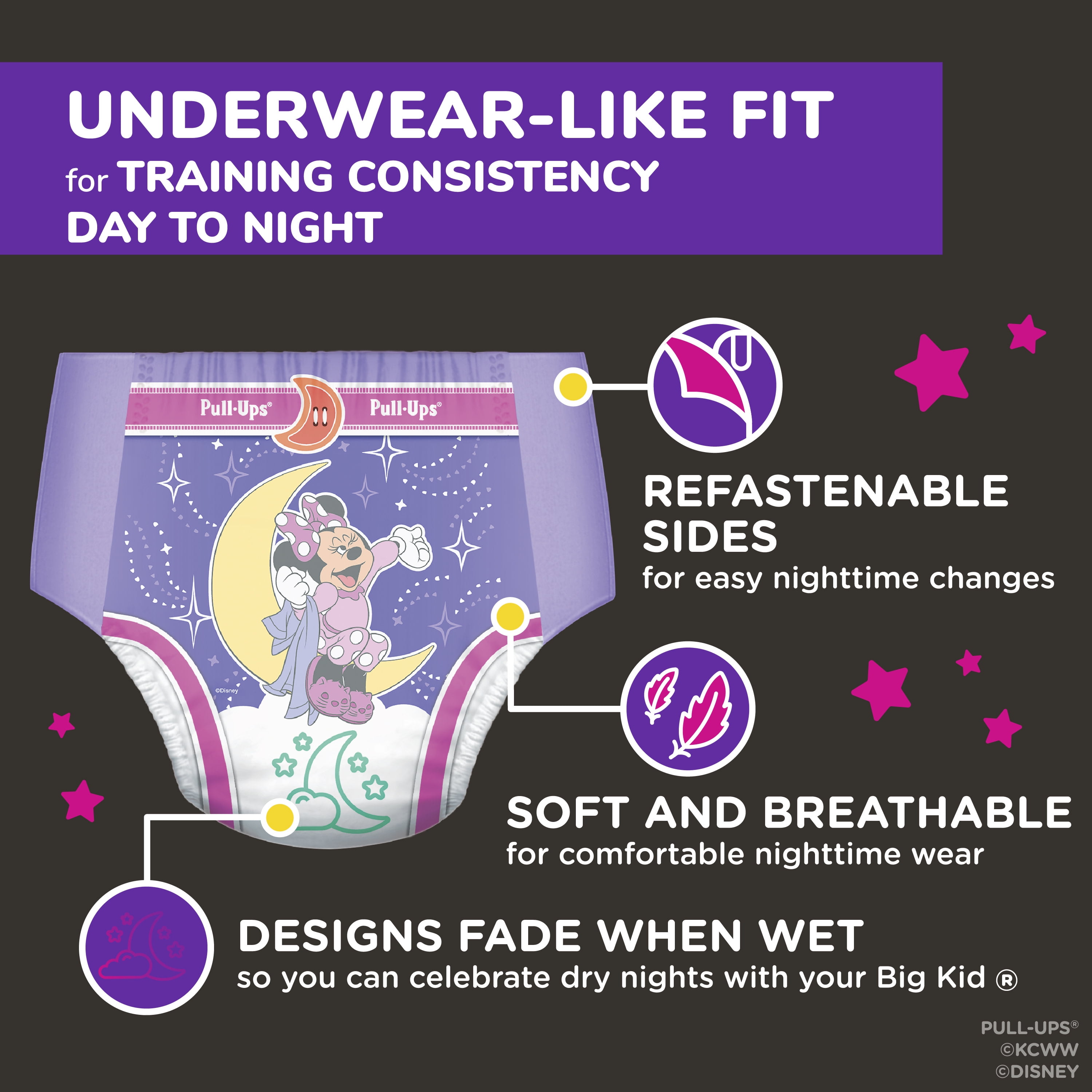 Pull-Ups Girls' Nighttime Potty Training Pants Training Underwear, 2T-3T,  21 Ct : : Health & Personal Care