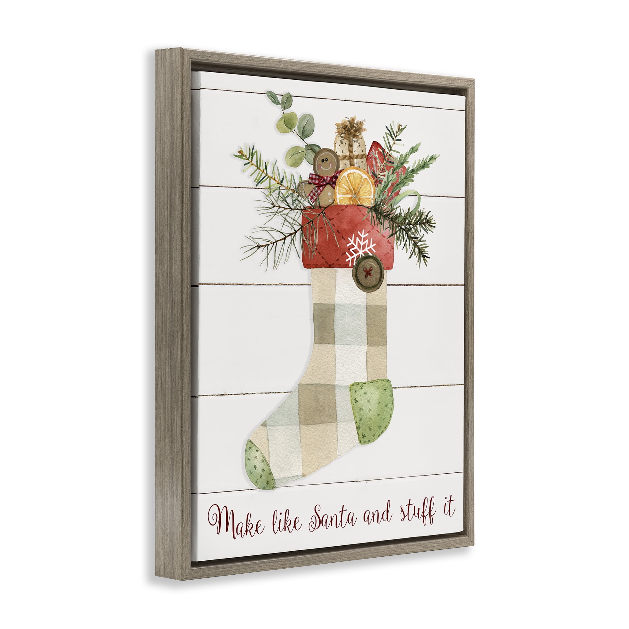 Stupell Industries Plaid Christmas Stocking Holiday Painting Brown Floater Framed Canvas Art Prints Wall Art, 25 x 31
