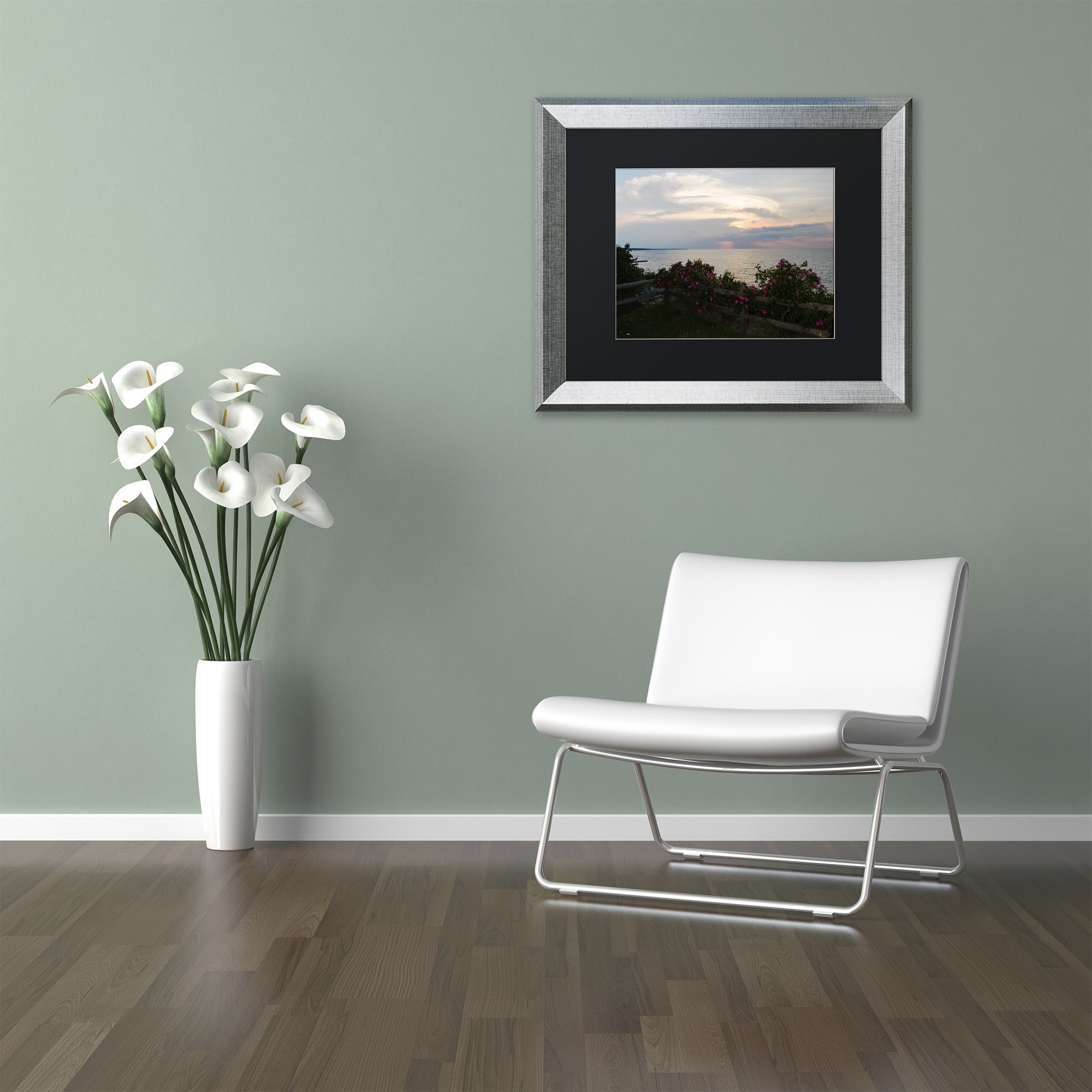 Trademark Fine Art "Roses in Bloom Along the Lake" Canvas Art by Kurt Shaffer, Black Matte, Silver Frame