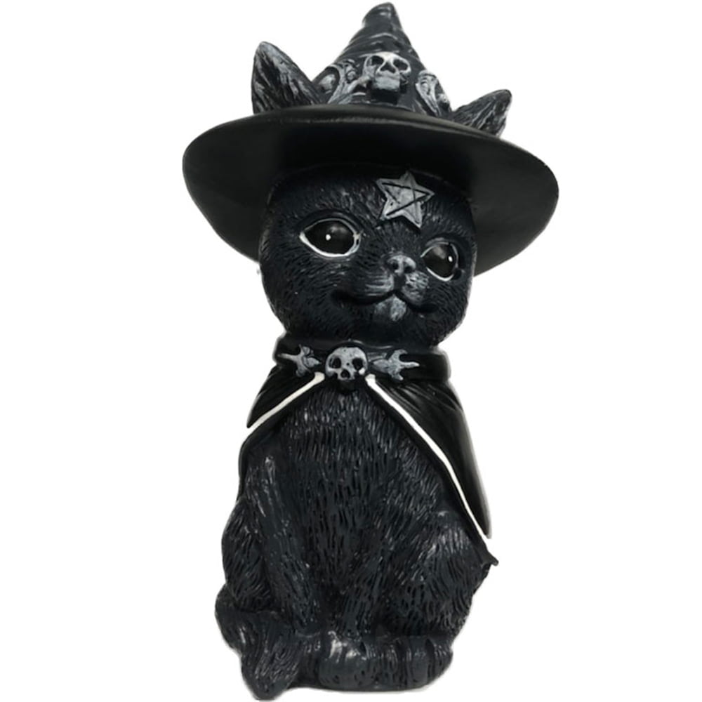 Magic Cat Halloween Lawn Resin Ornament Desktop Funny Garden Statue Decor Black 