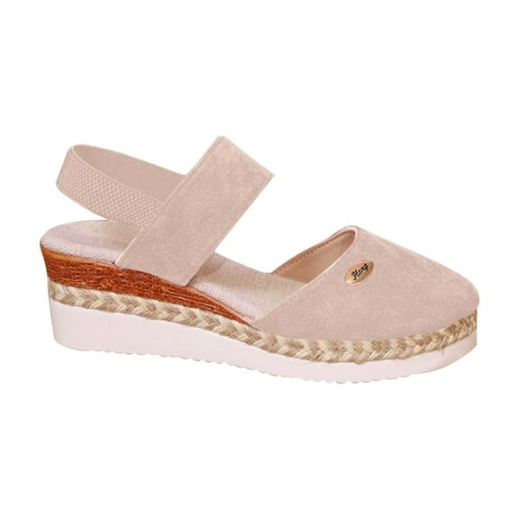 Xfvqtps Wedges for Women Flatform Slip on Mid Heel Flax Insole Elastic Strap Side Cutout Close Toe Suede Lightweight Dressy Summer Espadrilles Sandals Beige
