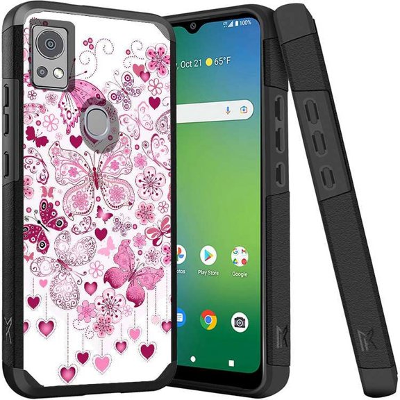 ANJ  Shockproof Dual Layer Slim Hard Case   Tempered Glass Cover Compatible with Icon 5, AT&T Motivate 4 - Butterfly Hearts