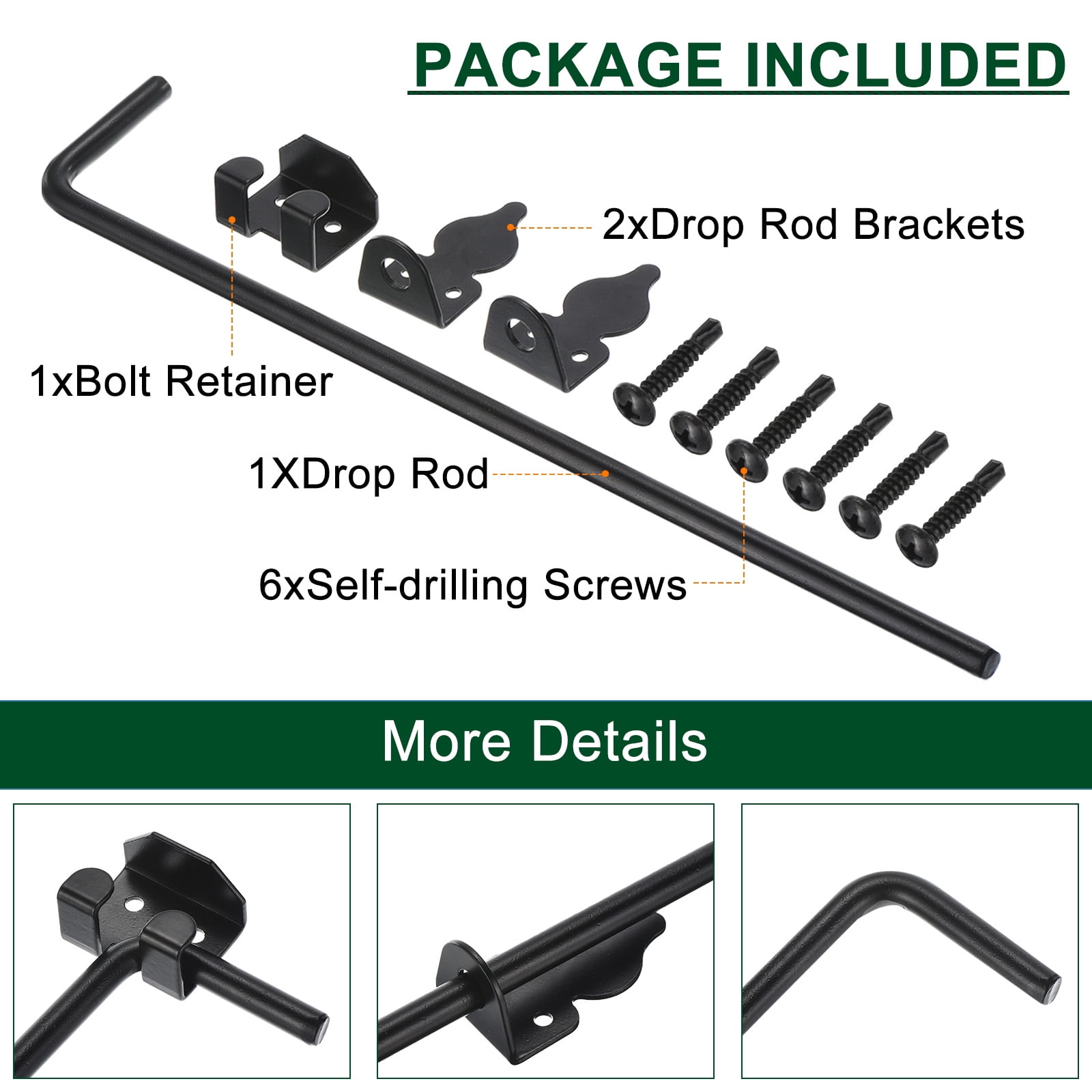 Uxcell 18" Cane Bolt Gate Drop Rod for Wood Fence, Iron Gate Hardware Ground Latch for Wooden Fence and Holding Door