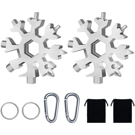 Snowflake Multitool 2 Pcs Portable Snowflake Wrench 18-in-1 Stainless Steel Cool Gadgets Hand Multi Tool Stocking Stuffers for Men Christmas Gifts (Silver)