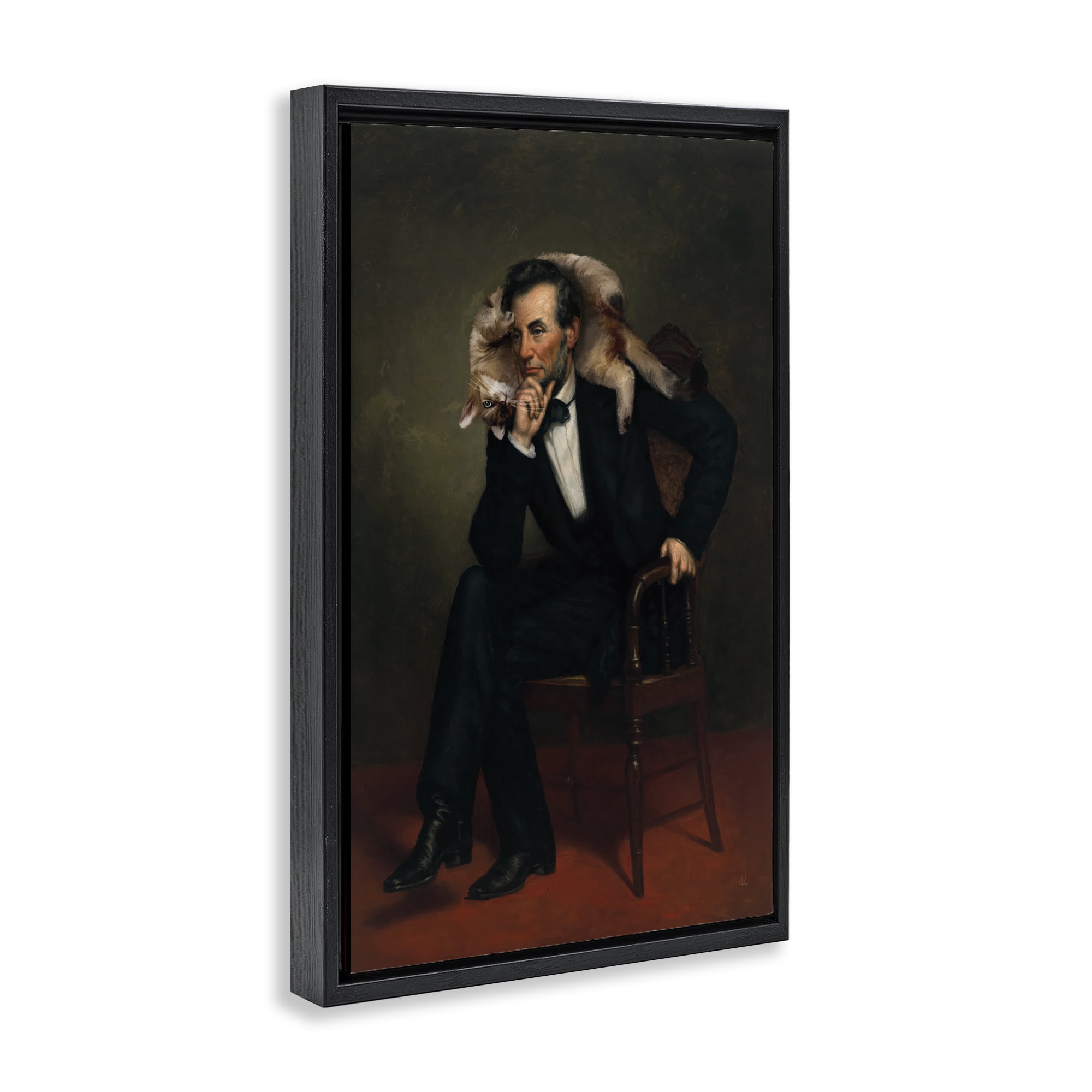 Stupell Industries Cat & Historical Leader Black Framed Floater Canvas Wall Art, design by Sarah Adams