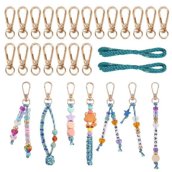20Pcs Lobster Clasp with 2Pcs Braided Rope(197in*2) DIY Beadable Keychain Making Kit,DIY Beaded Keychain Making Kit