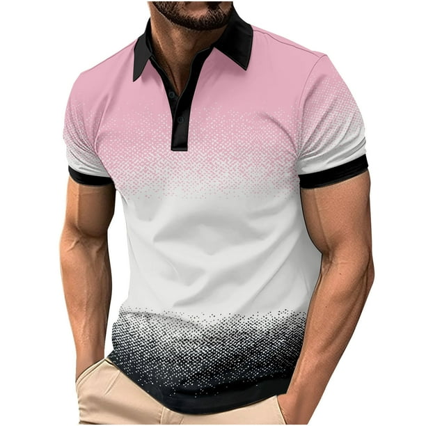 Camiseta Vestido Botón de Solapa Color Coincidencia Suelto Casual, 96% Viscosa 4% Spandex Camiseta de Punto para Hombres, Oficina, Golf Y Uso Diario