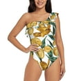 thumbnail image 2 of Yiaed Yellow Tulips Print Women One Piece Swimsuits Tummy Control One Shoulder Bathing Suits Pattern Ruffle Swimwear-Small, 2 of 8