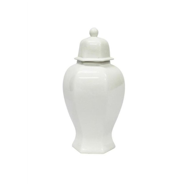 Benzara BM164318 Decorative Hex Temple Jar - White