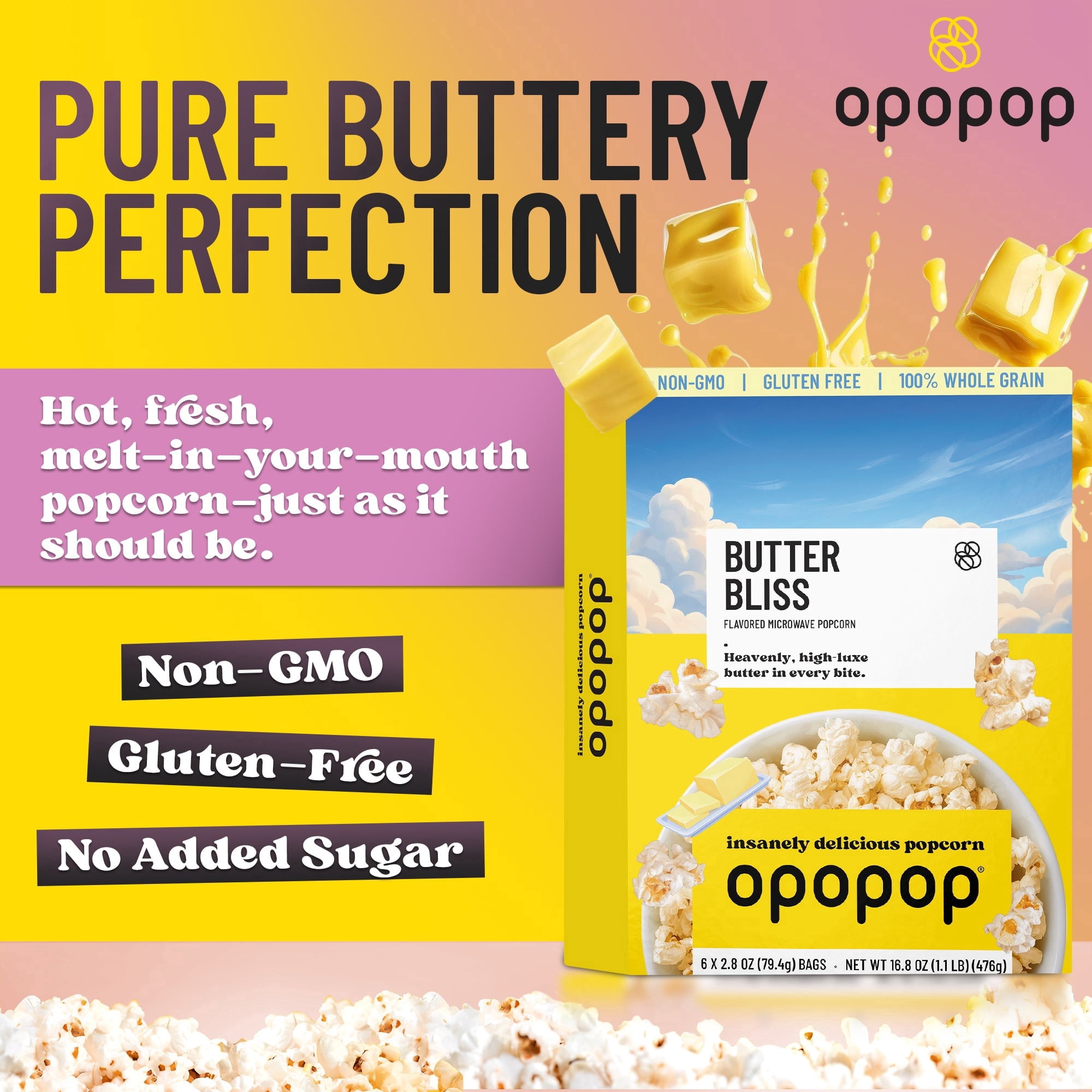 Opopop Microwave Popcorn Butter Bliss Flavor 2.8oz/6ct, 16.8 oz