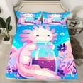 thumbnail image 2 of Manfei Funny Axolotl Child Twin Sheet Sets, Blue Pink Cartoon Twin Fitted Sheet, Dreamy Stars Starry Sky Flat Sheet, Microfiber Bedroom Decor, 3 Pieces, 2 of 7