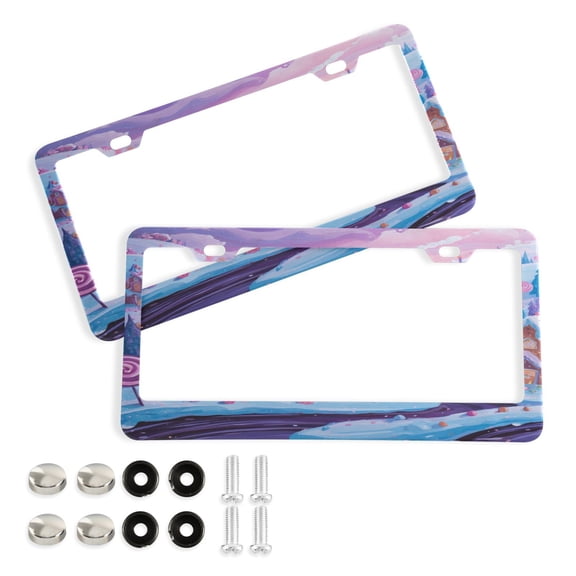 Aluminum License Plate Frame 2 Pack Car Exterior Accessory Car Tag Holder for Front Rear Plates Cars Decor Whimsical Candyland Scene