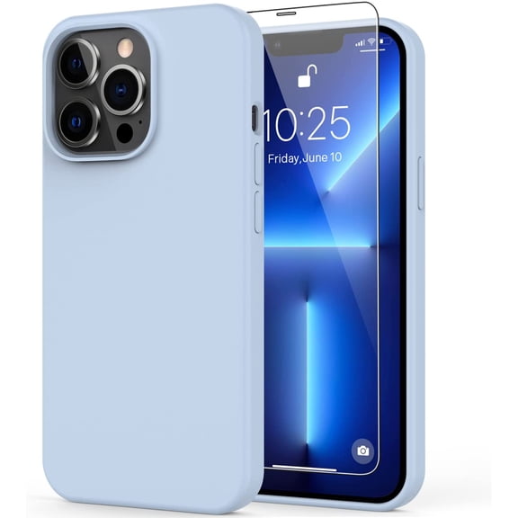 iPhone 13 Pro Case with Screen Protector,Soft Flexible Silicone Gel Rubber Bumper Cover,Slim Fit Shockproof Protective Phone Case for iPhone 13 Pro 6.1" Light Blue