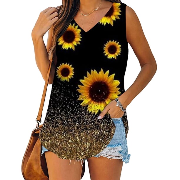 Puntoco Camisetas ajustadas para mujer, camisetas sin mangas para mujer, camisetas básicas informales holgadas con cuello en V para verano