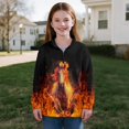 thumbnail image 5 of COEQINE Girls Quarter Zip Pullover, Long Sleeve Loose Fit Sweatshirt with Collar, Soft Polyester Fabric Machine Washable, Cute Casual Style for 7-8 Years, Horse Flame Black, 5 of 7