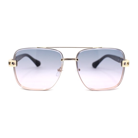 Rimless Luxury Bevel Lens Mens Rectangle Officer Cop Sunglasses Gold Black - Grey Pink