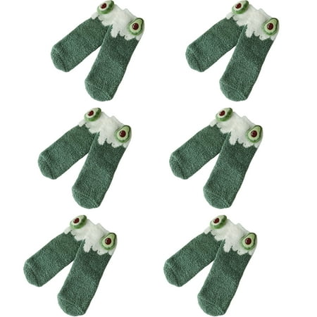 

6 Pairs Women Girls Winter Thicken Fuzzy Plush Crew Slipper Socks Cute Cartoon Fruit Contrast Color Microfiber Fluffy Warm Cozy Floor Hosiery