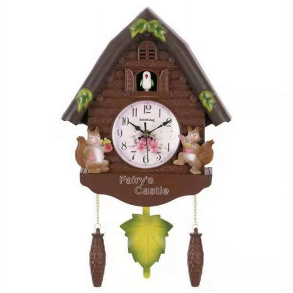 Dsseng Horloge Murale en Résine Style Pastoral Européen Coucou Horloge Oiseau pour l'Heure Cloche Réveil Montre Dessin Animé Vintage Art Maison