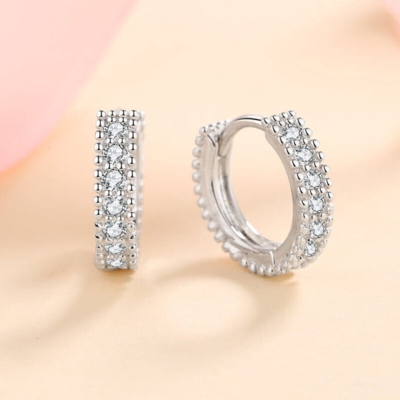 Women's 925 Sterling Silver 2Ct Lab Created Diamond Round Huggie Hoop Earrings 14K White Gold Plated