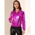 thumbnail image 2 of INSPIRE CHIC Women's Track Jacket Holographic Shiny Long Sleeve Metallic Jacket Zip Front Large Rose Red, 2 of 6